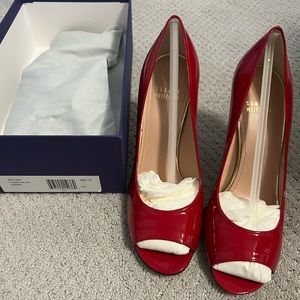 Stuart Weitzman Red Peep Toe Pumps Stylish Flame Aniline